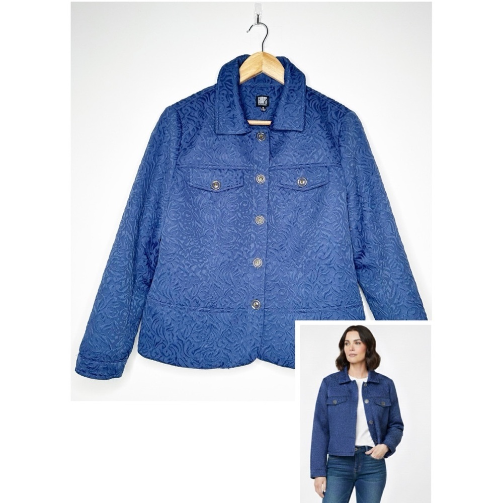 Gump's San Francisco Blue Textured Jacquard Blazer Jacket Medium
